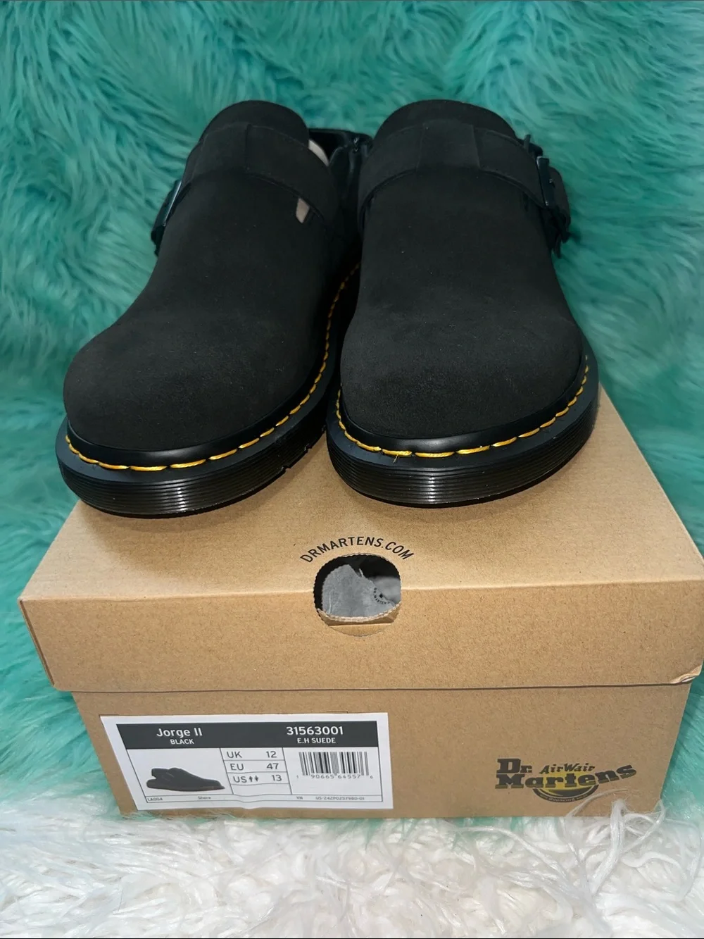 NIB Dr. Martens Black Suede Jorge II Slip-On Loafers with Buckle US 13